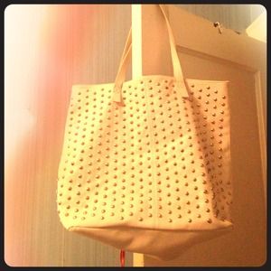 large white studded tote