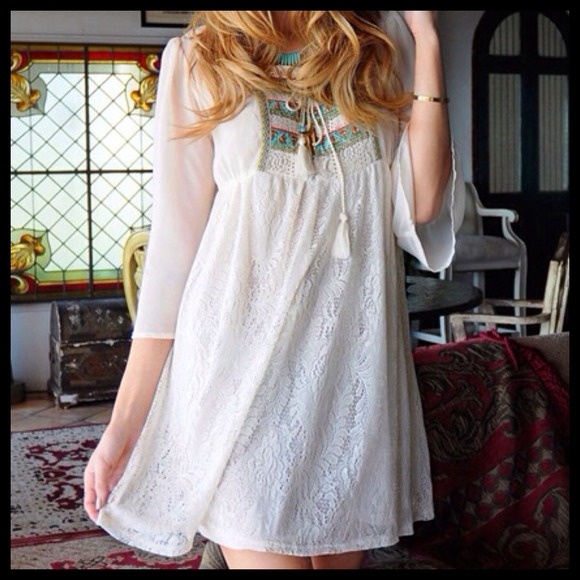 🎉🎉HP🎉🎉 Boho Chic Ivory Dress(Last One) - Picture 2 of 4