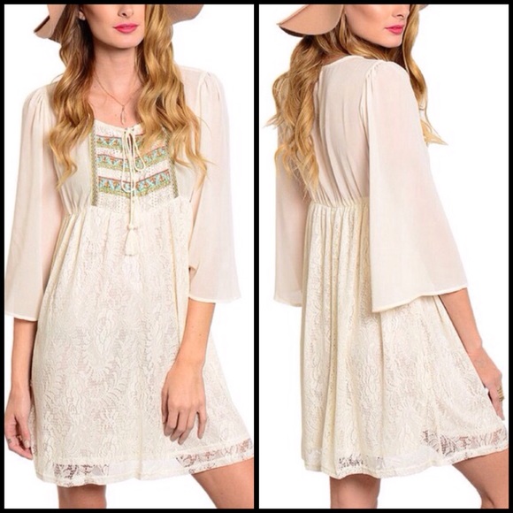 🎉🎉HP🎉🎉 Boho Chic Ivory Dress(Last One) - Picture 3 of 4