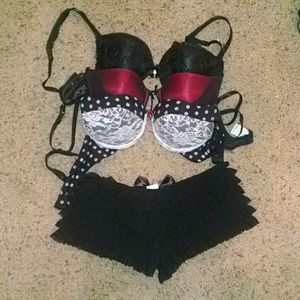 3 bras and ruffle panties