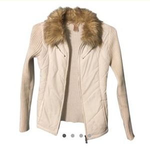 Fur trim white zip up jacket