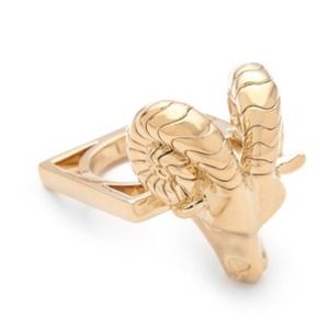 Tory Burch Ram Head Unique Gold Ring Rare Small