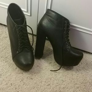 Black Platform Lace - up Booties