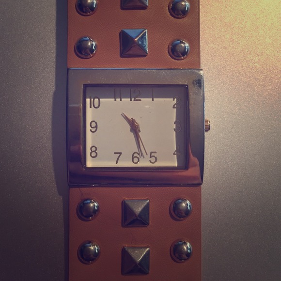 Stainless steel studded leather watch