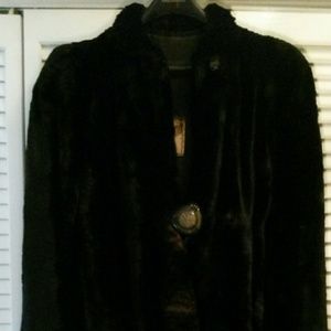 REAL FUR! BLACK WITH BEAUTIFUL CLOSURE BUTTON