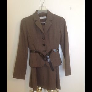 Tahari  Brown Suite jacket and skirt with belt.