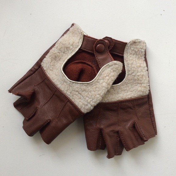 Brown Leather Sheepskin Motorcycle Gloves