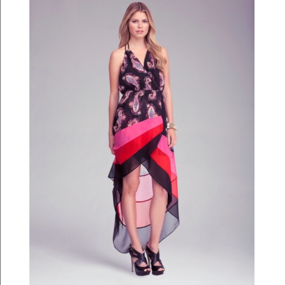 Bebe Halter High Low Paisley Print Dress