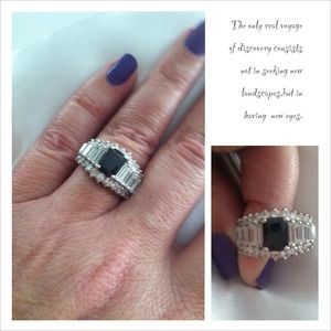 Sapphire Deep Blue Color Ring with Baguettes