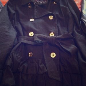 Express Ruffled Peacoat in Black