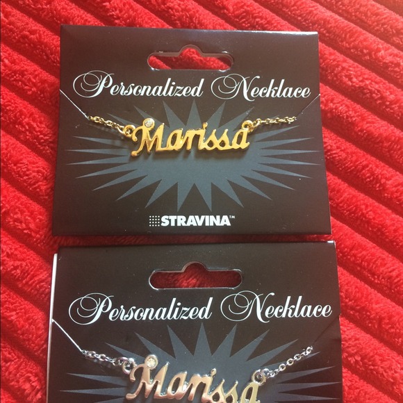 2 Marissa name necklaces in gold & silver colored.