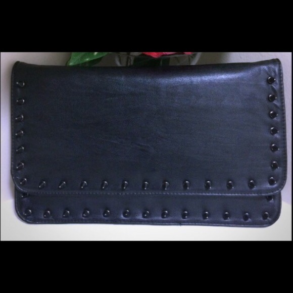 Genuine Leather Oversized Studded Clutch
