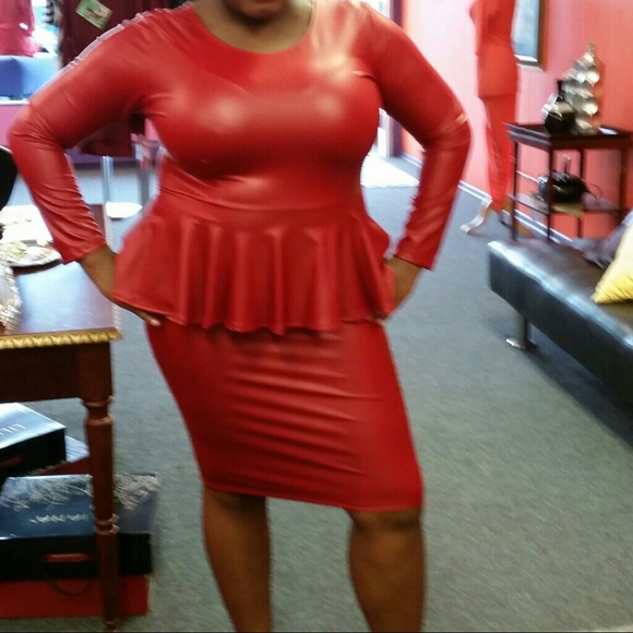 Candy apple faux leather peplum dress