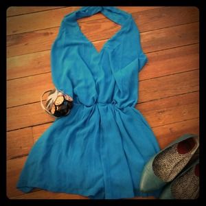 Teal V-neck Low Back Romper