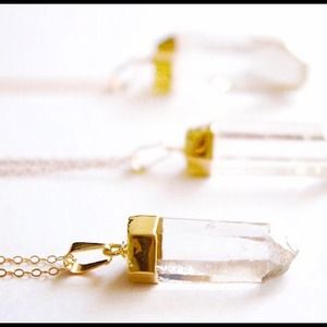 24 karat gold white Quartz Crystal Necklace