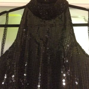 Long black sequin halter dress