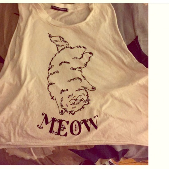 Brandy Melville Tops - Brandy Melville John Galt White Kitty Cat Meow Top
