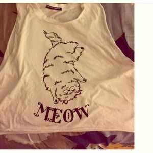 Brandy Melville John Galt White Kitty Cat Meow Top