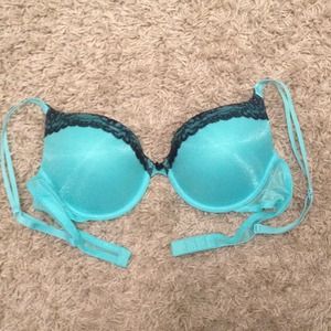 Teal & black lace Vassarette bra