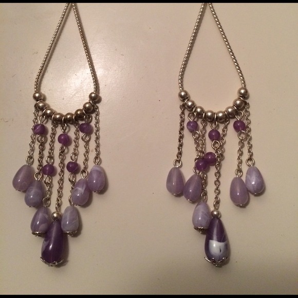 Purple and silver dangly earrings