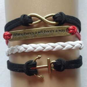 Leather strap infinity anchor bracelet