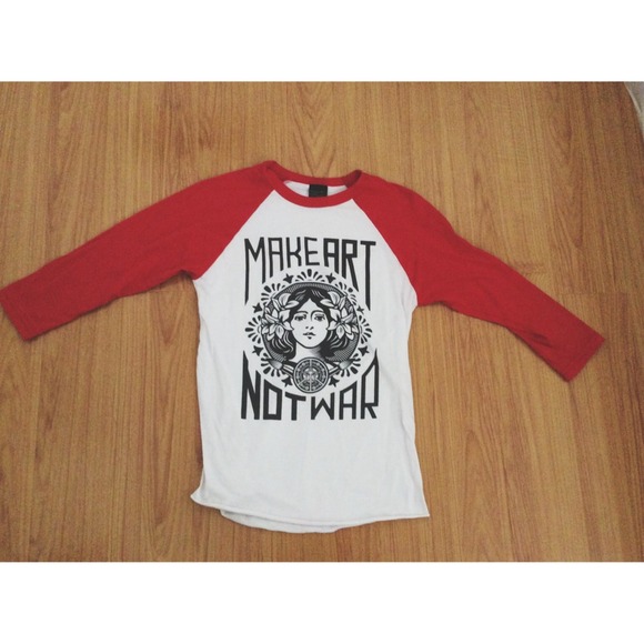 Obey Make Art Not War Red & White Baseball T-Shirt