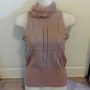 Elegant Pink knit top with sheer to turtle-neck