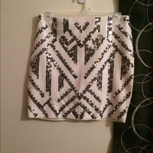 Express white and silver sequin skirt