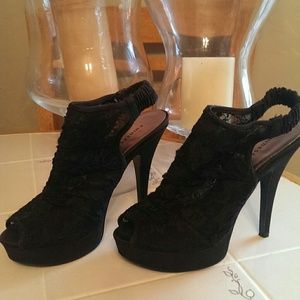 Black Lace Peep Toe Booties