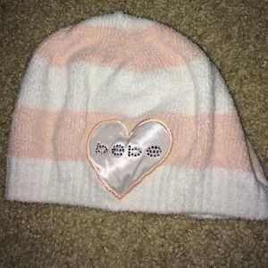 Pink and white striped beanie