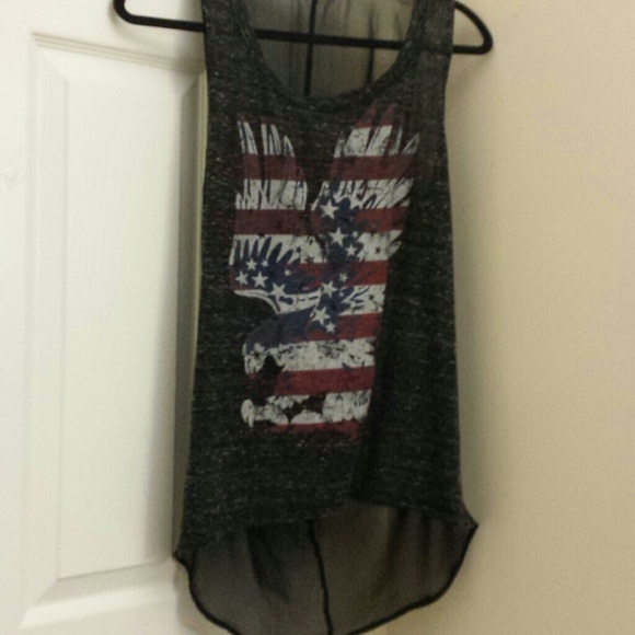 Papaya Tops - Black high-low shirt w/ USAeagle &see through back