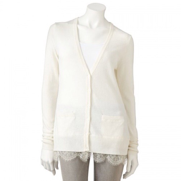 Elle lace-trim boyfriend cardigan creme
