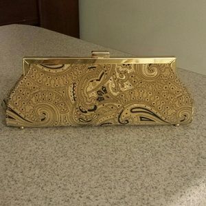 Gold with black patterned clutch