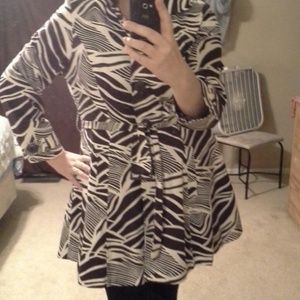 Ashley Stewart zebra print trench coat.
