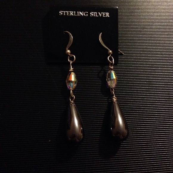 Hematite and Swarovski Crystal Droplet Earrings