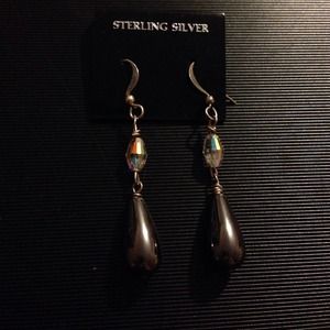 Hematite and Swarovski Crystal Droplet Earrings