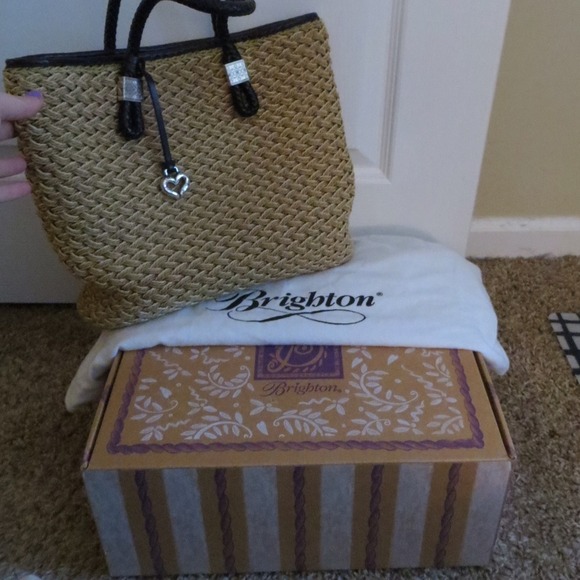 Brighton woven straw tote with leather accents