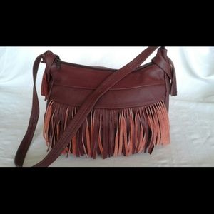 Fringed Burgundy Leather Shoulder Bag