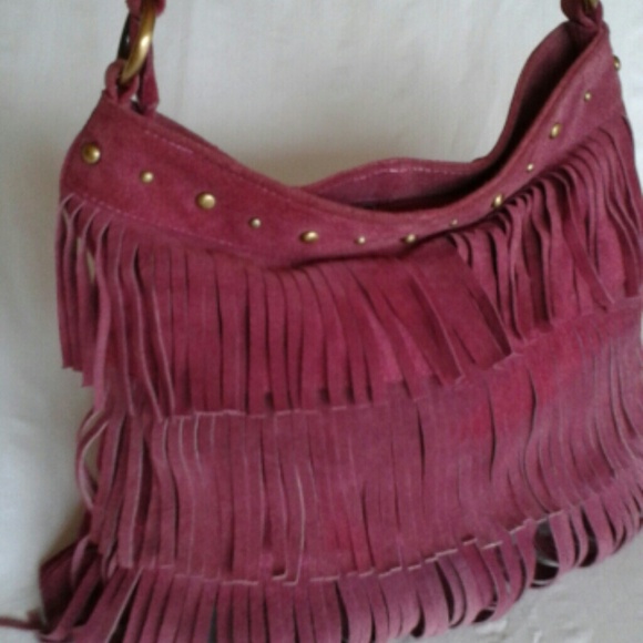 Fringe Studded Suede Purple Pink Boho Hippie Bag