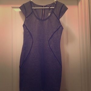 Express Piped Ponte Knit Sheath Dress - Dark Gray