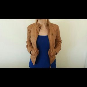Faux camel leather jacket