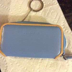 Levenger New Key/Coin Case Leather Blue w/ Yellow