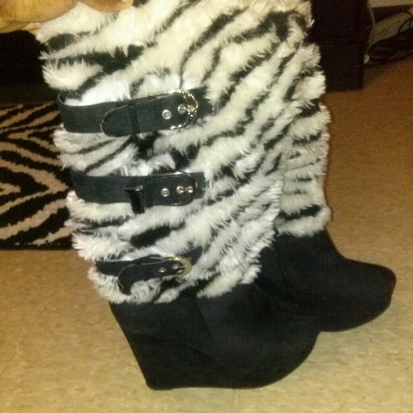 Suede and Furr Wedge Boots
