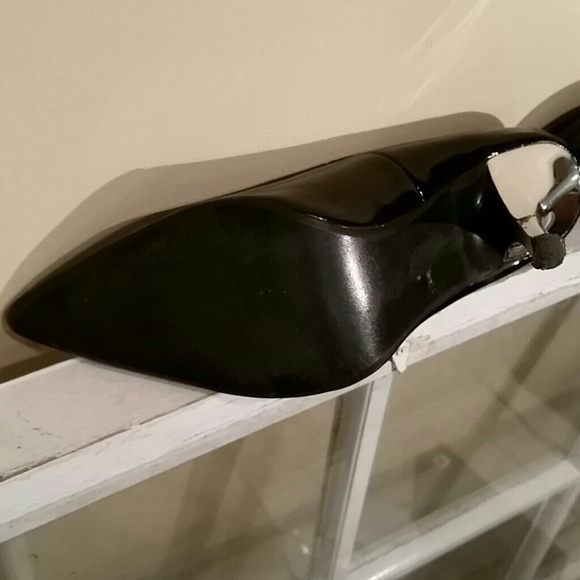 Black Glossy Patent Leather- Silver Trim Heels 8 - Picture 3 of 3