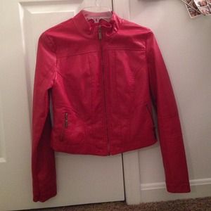 Red faux leather jacket