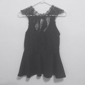 Black Peplum w/ Lace Detail on Chest & Bow on Back