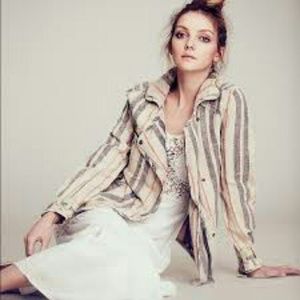 Free People Linen Stripe Moto Jacket