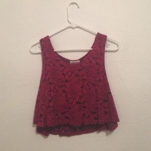 Red Rose Patterned Crop Top w/ Banduea underneath