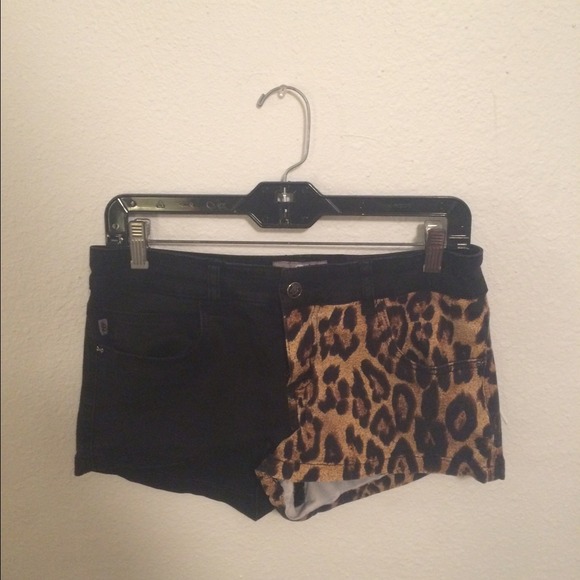 Half Black Half Cheetah Print Shorts