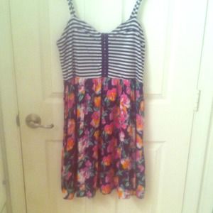 Colorful floral striped sweetheart dress